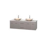 Wyndham Collection Centra 72 inch Double Bathroom Vanity in Gray Oak White Carrera Marble Countertop Arista Ivory Marble Sinks and No Mirror