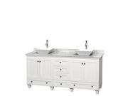 Wyndham Collection Acclaim 72 inch Double Bathroom Vanity in White White Carrera Marble Countertop Pyra White Sinks and No Mirrors