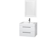 Wyndham Collection Amare 30 inch Single Bathroom Vanity in Glossy White Acrylic Resin Countertop Integrated Sink and 24 inch Mirror