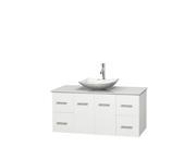 Wyndham Collection Centra 48 inch Single Bathroom Vanity in Matte White White Man Made Stone Countertop Arista White Carrera Marble Sink and No Mirror