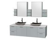 Wyndham Collection Amare 72 inch Double Bathroom Vanity in Dove Gray White Man Made Stone Countertop Altair Black Granite Sinks and Medicine Cabinet