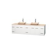 Wyndham Collection Centra 80 inch Double Bathroom Vanity in Matte White Ivory Marble Countertop Avalon Ivory Marble Sinks and No Mirror