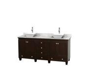 Wyndham Collection Acclaim 72 inch Double Bathroom Vanity in Espresso White Carrera Marble Countertop Pyra White Sinks and No Mirrors