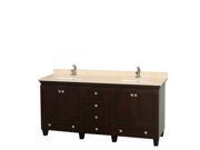 Wyndham Collection Acclaim 72 inch Double Bathroom Vanity in Espresso Ivory Marble Countertop Undermount Square Sinks and No Mirrors
