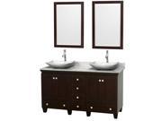 Wyndham Collection Acclaim 60 inch Double Bathroom Vanity in Espresso White Carrera Marble Countertop Arista White Carrera Marble Sinks and 24 inch Mirror