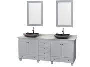 Wyndham Collection Acclaim 80 inch Double Bathroom Vanity in Oyster Gray White Carrera Marble Countertop Altair Black Granite Sinks and 24 inch Mirrors
