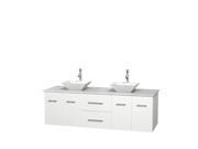 Wyndham Collection Centra 72 inch Double Bathroom Vanity in Matte White White Man Made Stone Countertop Pyra White Porcelain Sinks and No Mirror