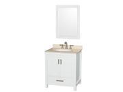 Wyndham Collection Sheffield 30 inch Single Bathroom Vanity in White Ivory Marble Countertop Undermount Oval Sink and 24 inch Mirror