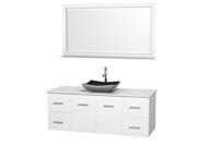Wyndham Collection Centra 60 inch Single Bathroom Vanity in Matte White White Man Made Stone Countertop Altair Black Granite Sink and 58 inch Mirror