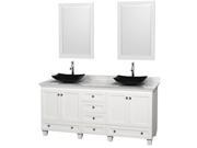 Wyndham Collection Acclaim 72 inch Double Bathroom Vanity in White White Carrera Marble Countertop Arista Black Granite Sinks and 24 inch Mirrors