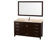 Wyndham Collection Sheffield 60 inch Single Bathroom Vanity in Espresso Ivory Marble Countertop Undermount Square Sink and 58 inch Mirror