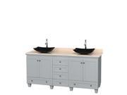 Wyndham Collection Acclaim 72 inch Double Bathroom Vanity in Oyster Gray Ivory Marble Countertop Arista Black Granite Sinks and No Mirrors