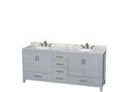 Wyndham Collection Sheffield 80 inch Double Bathroom Vanity in Gray White Carrera Marble Countertop Undermount Oval Sinks and No Mirror