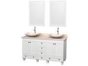Wyndham Collection Acclaim 60 inch Double Bathroom Vanity in White Ivory Marble Countertop Arista Ivory Marble Sinks and 24 inch Mirrors