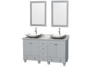 Wyndham Collection Acclaim 60 inch Double Bathroom Vanity in Oyster Gray White Carrera Marble Countertop Arista White Carrera Marble Sinks and 24 inch Mir