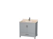 Wyndham Collection Sheffield 36 inch Single Bathroom Vanity in Gray Ivory Marble Countertop Undermount Square Sink and No Mirror
