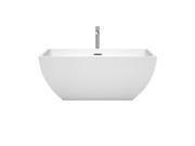Wyndham Collection Rachel 59 inch Freestanding Bathtub in White with Floor Mounted Faucet Drain and Overflow Trim in Polished Chrome