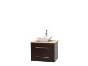 Wyndham Collection Centra 30 inch Single Bathroom Vanity in Espresso Ivory Marble Countertop Pyra White Porcelain Sink and No Mirror
