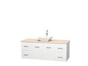 Wyndham Collection Centra 60 inch Single Bathroom Vanity in Matte White Ivory Marble Countertop Pyra White Porcelain Sink and No Mirror