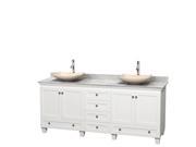 Wyndham Collection Acclaim 80 inch Double Bathroom Vanity in White White Carrera Marble Countertop Arista Ivory Marble Sinks and No Mirrors