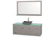 Wyndham Collection Centra 60 inch Single Bathroom Vanity in Gray Oak Green Glass Countertop Altair Black Granite Sink and 58 inch Mirror