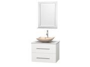 Wyndham Collection Centra 30 inch Single Bathroom Vanity in Matte White White Man Made Stone Countertop Arista Ivory Marble Sink and 24 inch Mirror