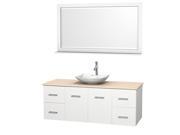 Wyndham Collection Centra 60 inch Single Bathroom Vanity in Matte White Ivory Marble Countertop Arista White Carrera Marble Sink and 58 inch Mirror