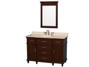 Wyndham Collection Berkeley 48 inch Single Bathroom Vanity in Dark Chestnut with Ivory Marble Top with White Undermount Oval Sink and 24 inch Mirror