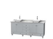 Wyndham Collection Acclaim 80 inch Double Bathroom Vanity in Oyster Gray White Carrera Marble Countertop Pyra White Porcelain Sinks and No Mirrors