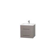 Wyndham Collection Centra 24 inch Single Bathroom Vanity in Gray Oak White Man Made Stone Countertop Undermount Square Sink and No Mirror