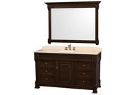 Wyndham Collection Andover 60 inch Single Bathroom Vanity in Dark Cherry with Ivory Marble Countertop Undermount Oval Sink and 56 inch Mirror