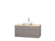 Wyndham Collection Centra 48 inch Single Bathroom Vanity in Gray Oak Ivory Marble Countertop Pyra White Porcelain Sink and No Mirror