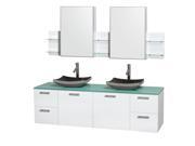 Wyndham Collection Amare 72 inch Double Bathroom Vanity in Glossy White Green Glass Countertop Altair Black Granite Sinks and Medicine Cabinets