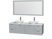 Wyndham Collection Amare 72 inch Double Bathroom Vanity in Dove Gray White Man Made Stone Countertop Arista White Carrera Marble Sinks and 70 inch Mirror