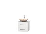 Wyndham Collection Centra 24 inch Single Bathroom Vanity in Matte White White Man Made Stone Countertop Arista Ivory Marble Sink and No Mirror