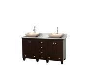 Wyndham Collection Acclaim 60 inch Double Bathroom Vanity in Espresso White Carrera Marble Countertop Avalon Ivory Marble Sinks and No Mirrors
