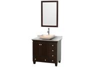 Wyndham Collection Acclaim 36 inch Single Bathroom Vanity in Espresso White Carrera Marble Countertop Avalon Ivory Marble Sink and 24 inch Mirror