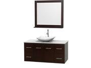 Wyndham Collection Centra 48 inch Single Bathroom Vanity in Espresso White Carrera Marble Countertop Arista White Carrera Marble Sink and 36 inch Mirror