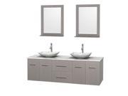 Wyndham Collection Centra 72 inch Double Bathroom Vanity in Gray Oak White Carrera Marble Countertop Arista White Carrera Marble Sinks and 24 inch Mirrors