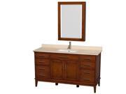 Wyndham Collection Hatton 60 inch Single Bathroom Vanity in Light Chestnut Ivory Marble Countertop Undermount Square Sink and Medicine Cabinet