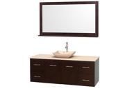 Wyndham Collection Centra 60 inch Single Bathroom Vanity in Espresso Ivory Marble Countertop Avalon Ivory Marble Sink and 58 inch Mirror