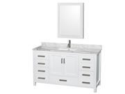 Wyndham Collection Sheffield 60 inch Single Bathroom Vanity in White White Carrera Marble Countertop Undermount Square Sink and Medicine Cabinet