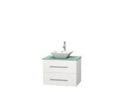 Wyndham Collection Centra 30 inch Single Bathroom Vanity in Matte White Green Glass Countertop Pyra White Porcelain Sink and No Mirror