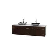 Wyndham Collection Centra 80 inch Double Bathroom Vanity in Espresso White Man Made Stone Countertop Altair Black Granite Sinks and No Mirror