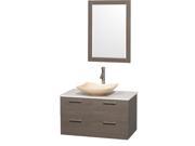 Wyndham Collection Amare 36 inch Single Bathroom Vanity in Gray Oak White Man Made Stone Countertop Arista Ivory Marble Sink and 24 inch Mirror