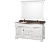 Wyndham Collection Andover 60 inch Double Bathroom Vanity in White Imperial Brown Granite Countertop Undermount Oval Sinks and 56 inch Mirror