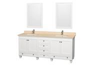 Wyndham Collection Acclaim 80 inch Double Bathroom Vanity in White Ivory Marble Countertop Undermount Square Sinks and 24 inch Mirrors