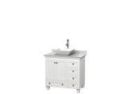 Wyndham Collection Acclaim 36 inch Single Bathroom Vanity in White White Carrera Marble Countertop Pyra White Porcelain Sink and No Mirror