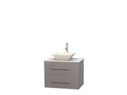Wyndham Collection Centra 30 inch Single Bathroom Vanity in Gray Oak White Man Made Stone Countertop Pyra Bone Porcelain Sink and No Mirror