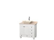 Wyndham Collection Acclaim 36 inch Single Bathroom Vanity in White Ivory Marble Countertop Pyra Bone Porcelain Sink and No Mirror